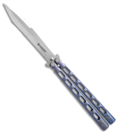 product image for Snody Highroller Balisong Butterfly Knife Blue Titanium