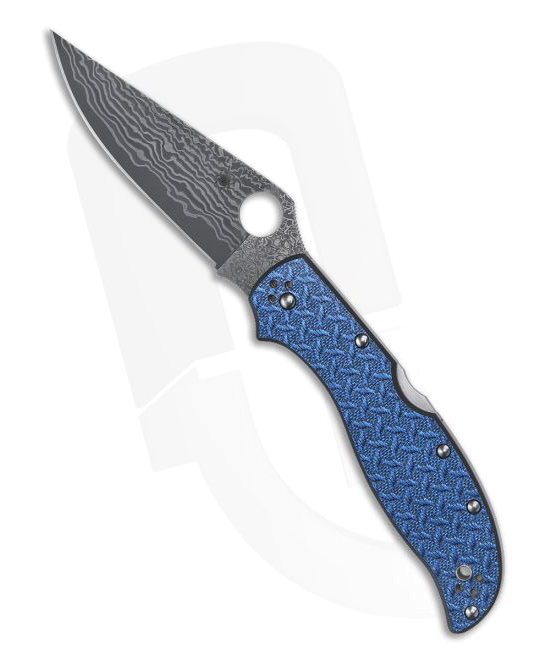 Spyderco Stretch 2 XL Lockback Knife Blue Nishijin Glass Fiber 4 Damascus