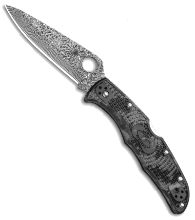 Spyderco Endura 4 Zome Gray FRN Handle Damascus Steel Blade Knife
