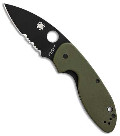 Spyderco Efficient C216GPSGRBK Green G-10 Black Serrated Blade Knife