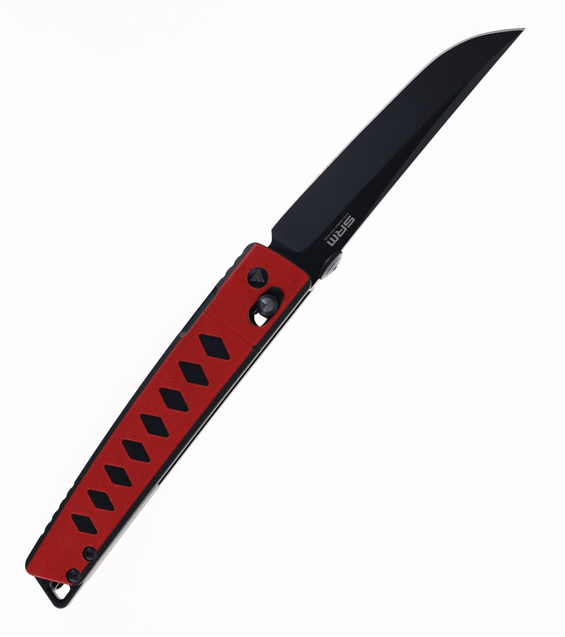 product image for SRM 9215-GV Folding Knife Red Black G10 Handle D2 Plain Black Blade