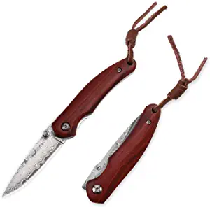 product image for STANBIK Damascus Folding Knife 2.4" Blade Rosewood Handle
