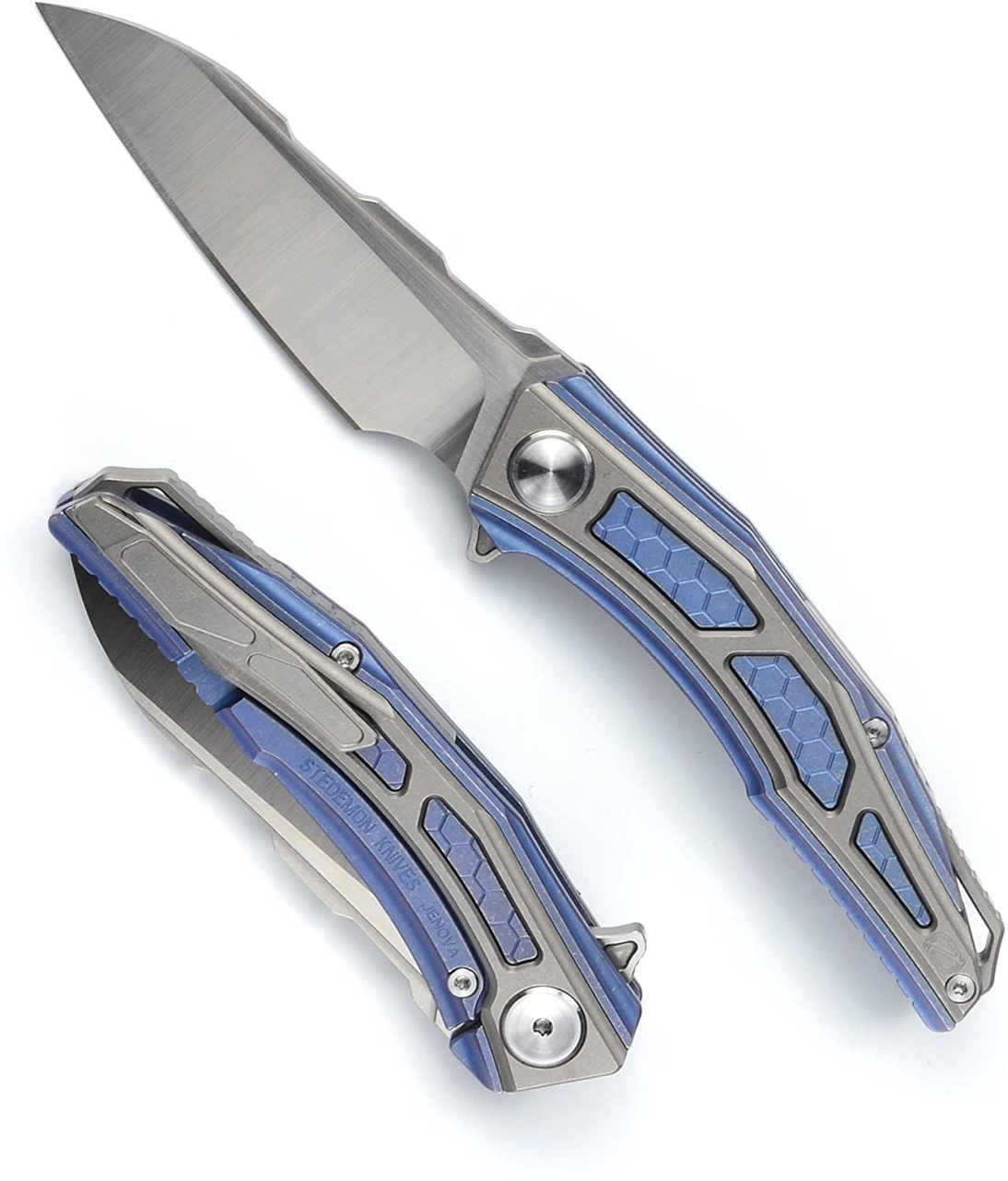 product image for Stedemon Jenova A02 Blue Gray Titanium CTS 204P Sheepsfoot Folding Knife