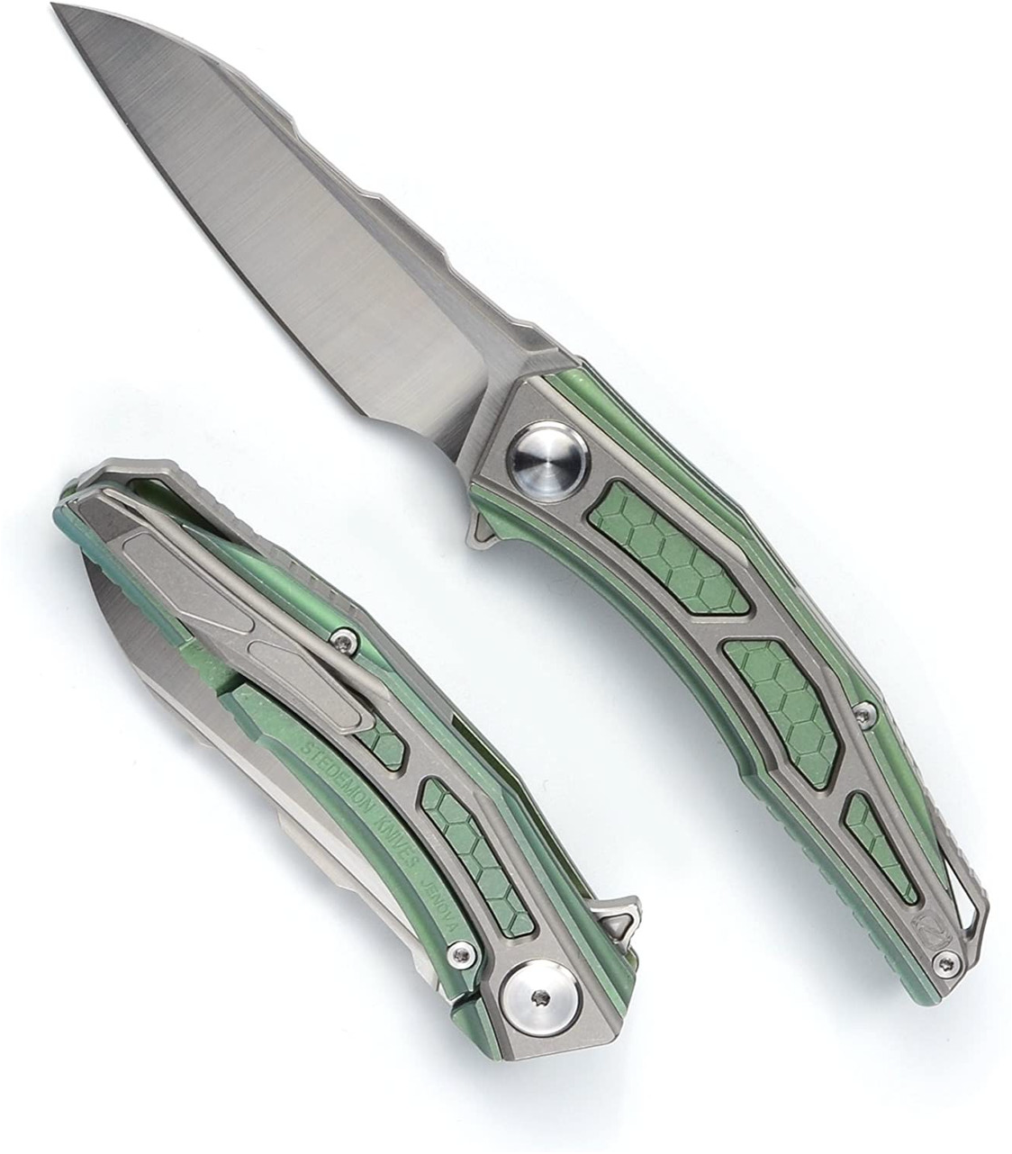 product image for Stedemon Jenova A02 Green Gray Titanium Sheepsfoot Folding Knife