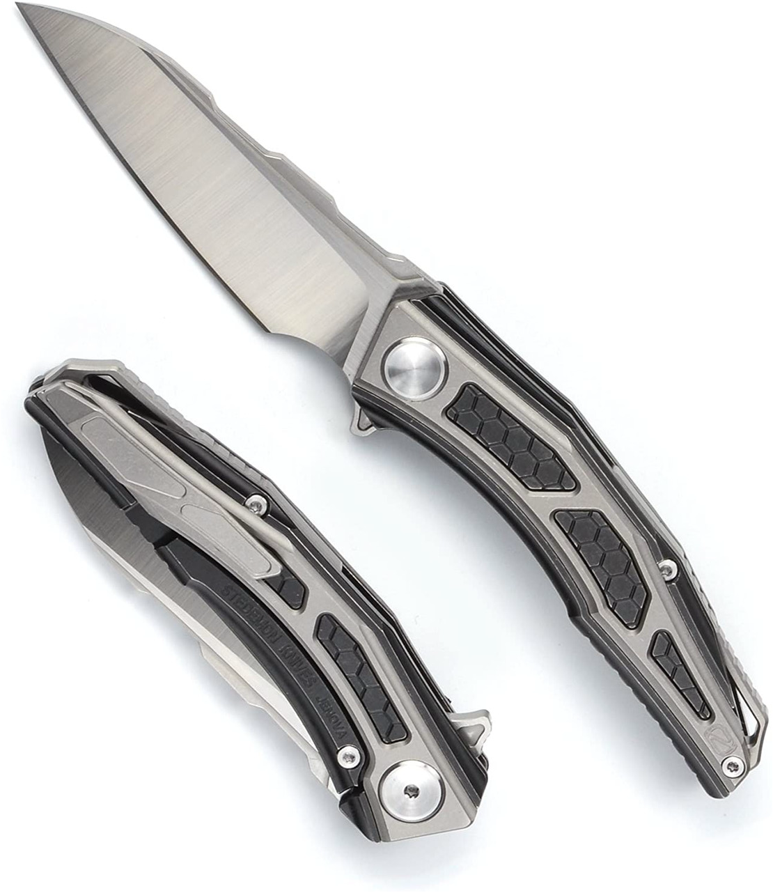 product image for Stedemon Jenova A02BLC Black Gray Titanium Handle Folding Knife