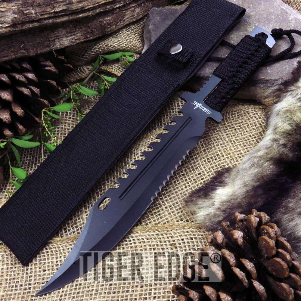 product image for Survivor Black 13.5 Cord Wrapped Serrated Survival Tactical Knife W Sheath