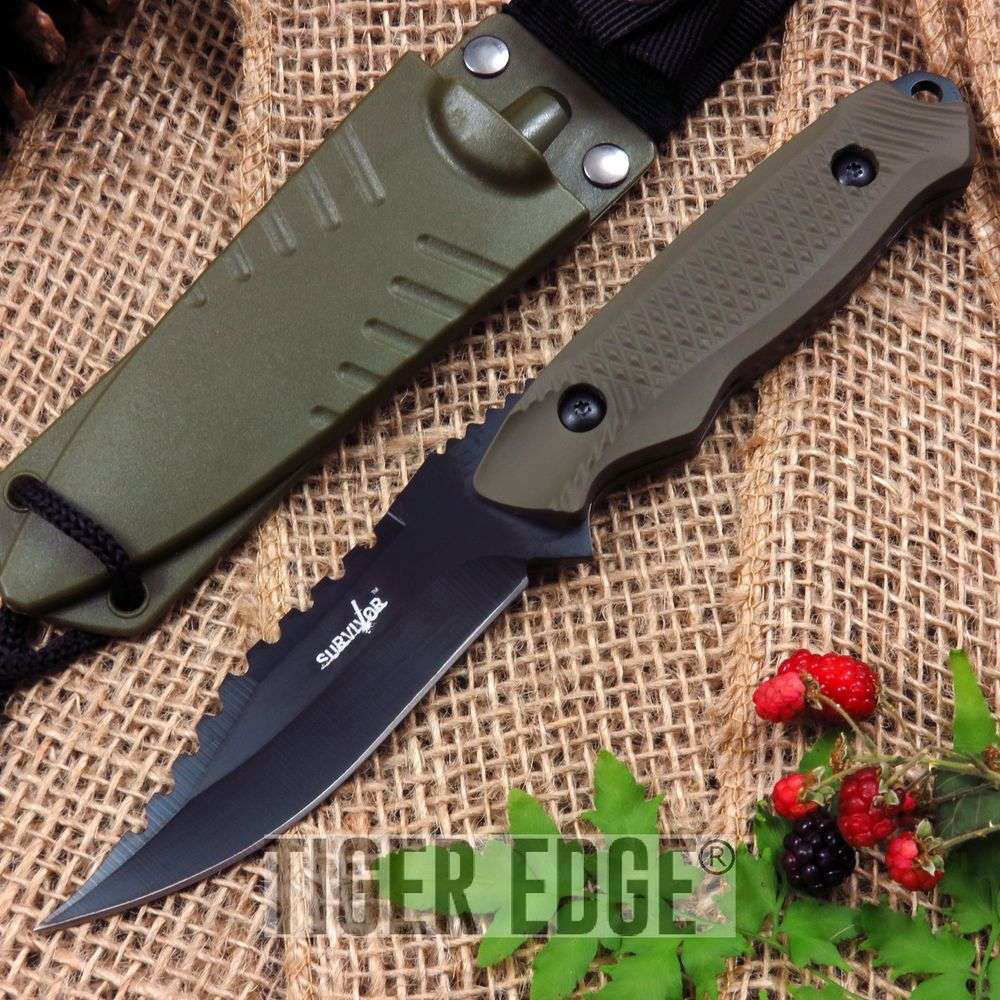 product image for Survivor Fixed Blade Full Tang Survival Knife Army Green
