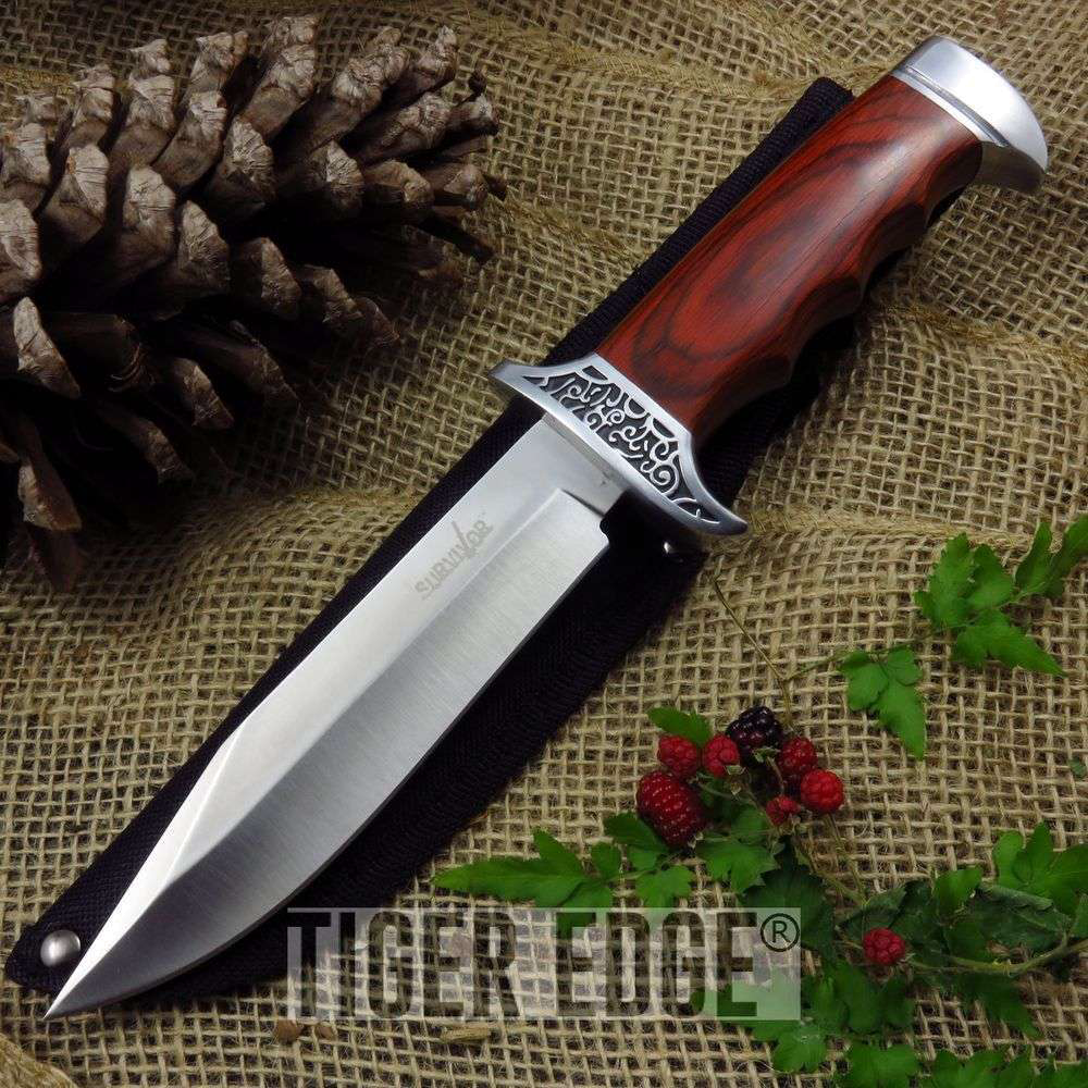 product image for Survivor Brown Wood Handle Fixed Blade Knife 5.34" Clip Point Blade with Sheath