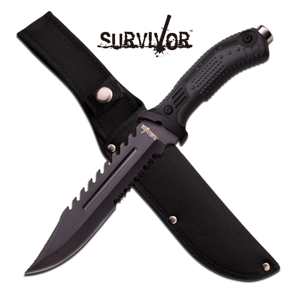 product image for Survivor HK-793BK Black Fixed Blade Tactical Serrated Knife