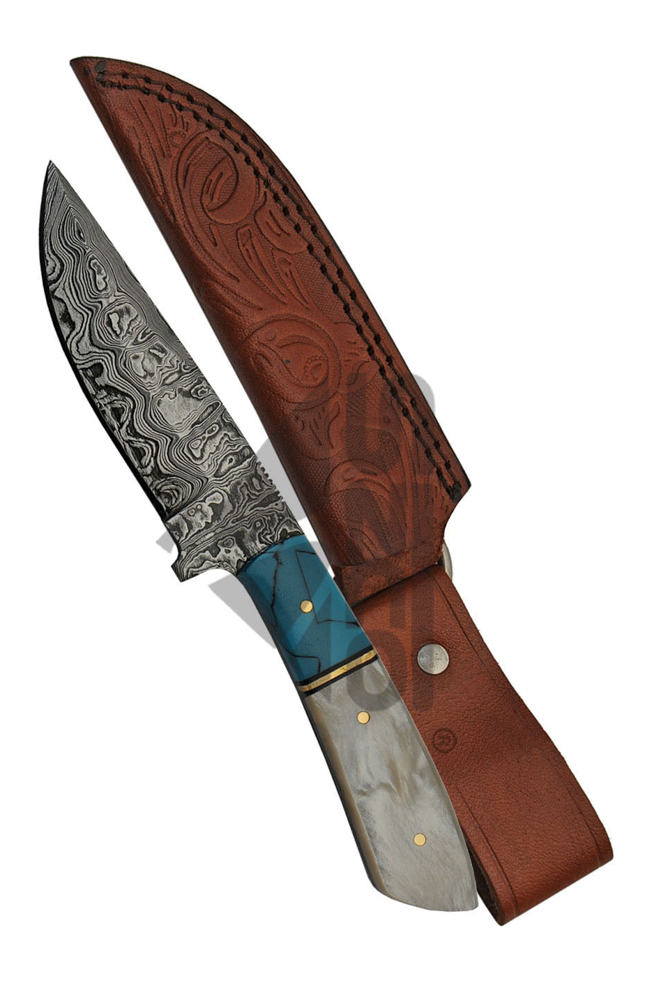product image for Szco Ice Breaker Damascus Steel Hunting Knife Pearl Turquoise DM 1230