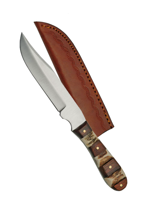 product image for SZCO Fixed Blade Hunting Knife 7.5 Stag Horn Bone Wood Full Tang Skinning Blade