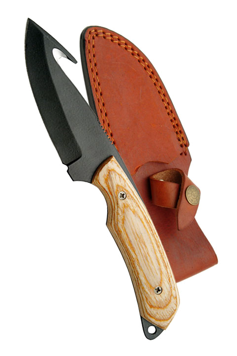 product image for SZCO 8 In Full Tang Black Blade Guthook Knife Pakkawood Handle W Sheath