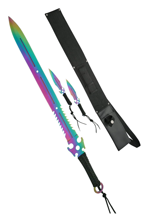 product image for SZCO Rainbow Ninja Double Edge Fantasy Blade 27 with 2 Throwing Knives