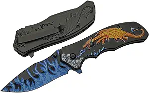 product image for SZCO Supplies Black 300549 GD Folding Knife with Gold Dragon Decal and Pocket Clip