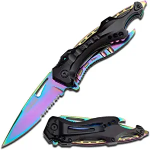 Tac-Force TF-705RB Rainbow Half-Serrated Black Handle Folding Pocket Knife