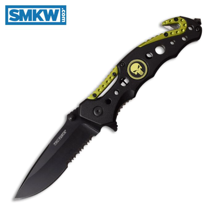 Tac-Force Black Skull Spring Assisted Rescue PS Folding Knife product image