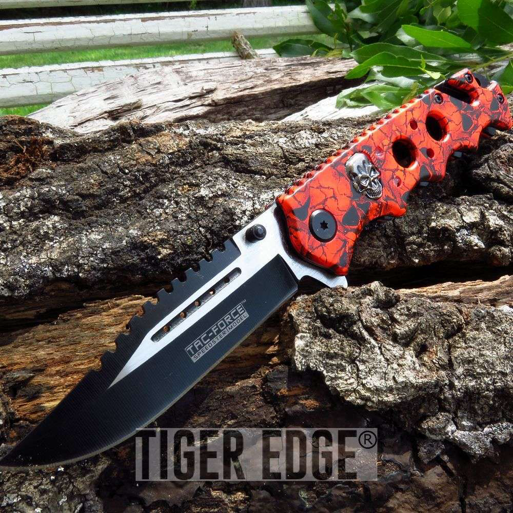 Tac-Force Red Skull Spring Assisted Folding Pocket Knife Black Blade