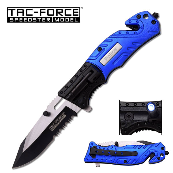 product image for Tac-Force Black and Blue First Responder Rescue Folding PD Knife with LED - Model TF-705PD