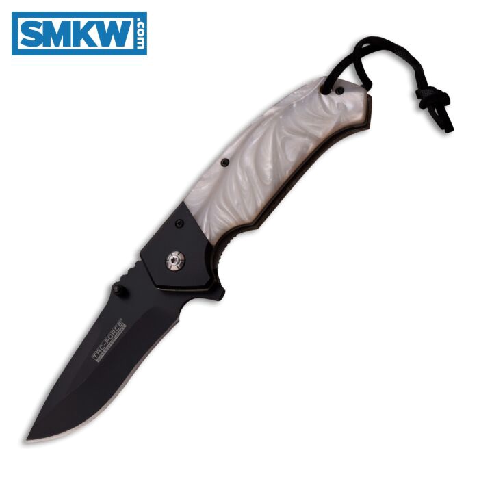 Tac-Force Spring Assisted Black Stainless White Pearl Resin Knife
