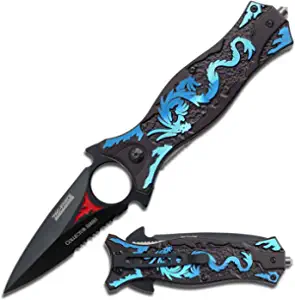 product image for TAC Force TF-707 Black Half-Serrated Assisted Opening Folding Knife with Dragon Handle