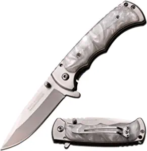 product image for Tac Force TF-934WD White Pearl Acrylic Handle Spring Assisted Folding Pocket Knife