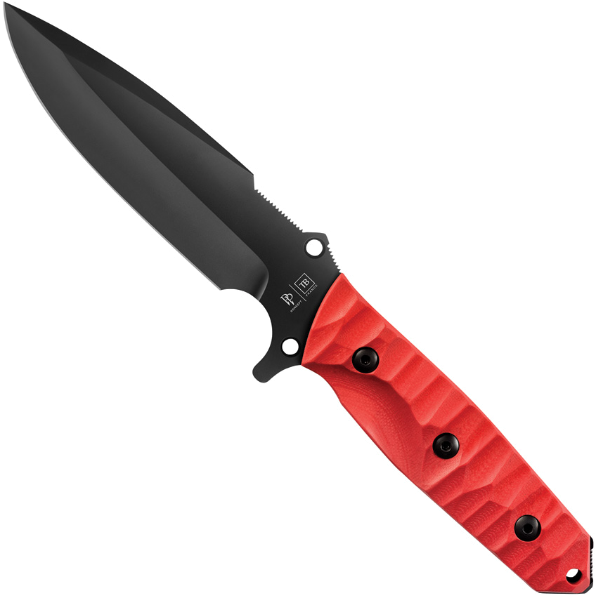 TB-Outdoor Survival Fixed Blade Black MOX Steel Red G10 Handle 4.5"