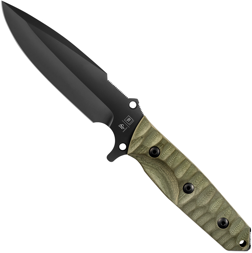 TB-Outdoor Survival Fixed Blade Black MOX Steel Green G10 Handle 4.5" Blade