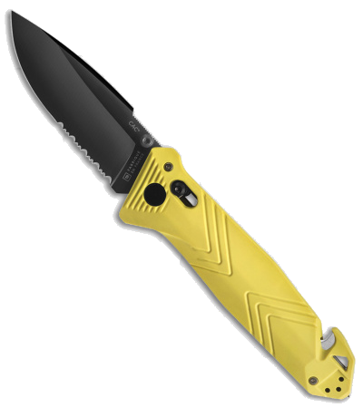 product image for TB Outdoor CAC Vengeur Yellow Black Serrated Knife with Belt Cutter and Glass Breaker