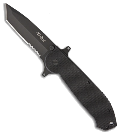 product image for Tekut Ares A Black G-10 Liner Lock Folding Knife with Serrated Tanto Blade LK 5256 A