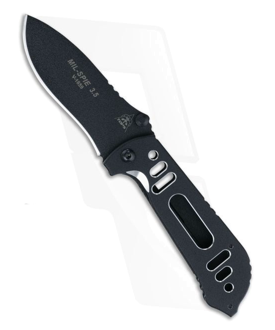 product image for TOPS Knives MIL-SPIE 3.5 Black Aluminum Handle N690Co Plain Blade