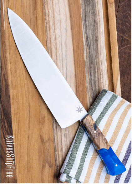 product image for Town Cutler Tahoe Bliss 8.5" Chef Knife Buckeye Burl Blue Metallic Resin Nitro-V