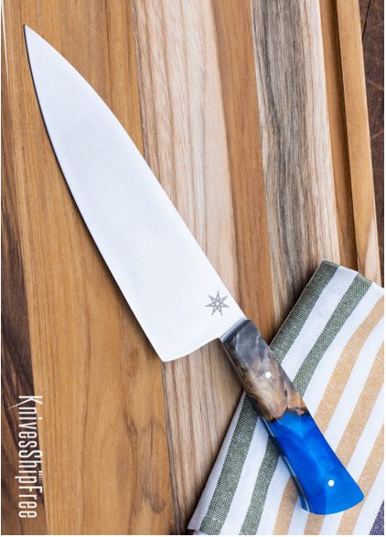product image for Town Cutler Tahoe Bliss 7" Chef Knife Buckeye Burl Blue Metallic Resin Nitro-V