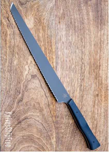 product image for Town Cutler eXo Blue 9" Bread Knife Blue Linen Micarta Nitro-V Cerakote Finish