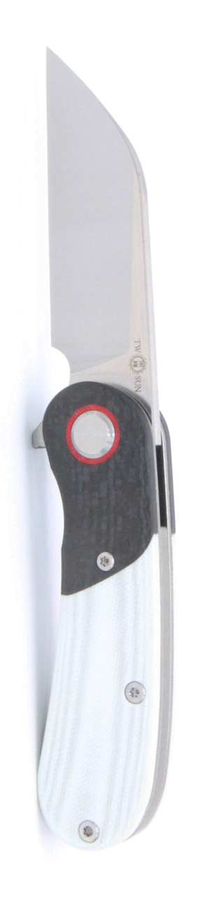 product image for TwoSun TS204 Folding Knife Gray Black Carbon Fiber Titanium G10 Handle S90V Plain Edge