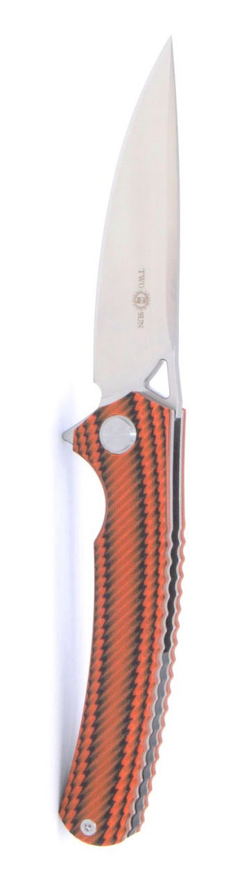product image for TwoSun Black Orange TS 81 Folding Knife with G 10 Handle and D2 Plain Edge