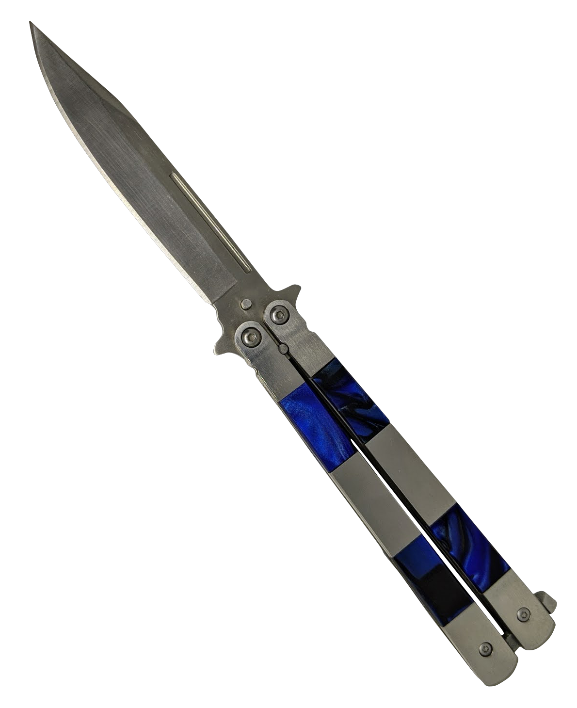 product image for Unbranded Blue Silver Handle Butterfly Knife