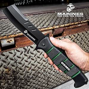 product image for United Cutlery Black USMC Cleaver Assisted Opening Pocket Knife Stainless Steel Blade TPR Handle Model Number Unknown