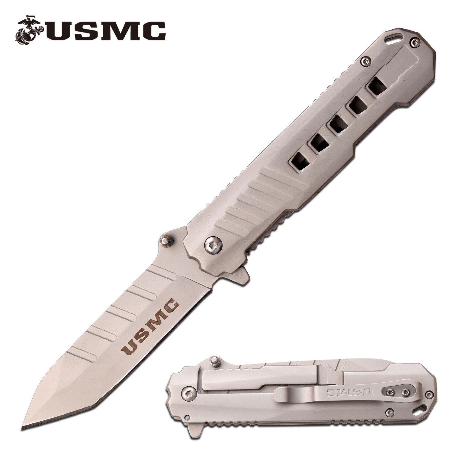 product image for USMC Silver Tactical Folding Knife 3.75" Tanto Blade EDC