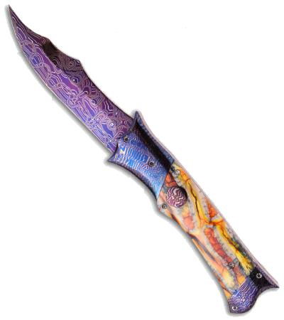 product image for Vallotton Custom Phoenix Yellow Molar Damascus Auto Knife