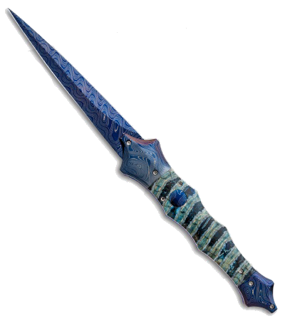 product image for Vallotton Custom Saber Automatic Knife Blue/Green Mammoth Molar Damascus