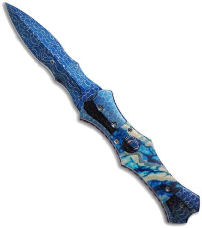 product image for Vallotton Custom Small Satis Automatic Knife Blue Molar Damascus