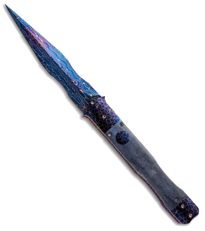 product image for Vallotton Custom Valkyrie Automatic Knife with Blue Giraffe Bone and Damascus Blade