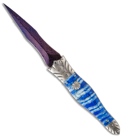 product image for Vallotton Blue Wicked Blossom Automatic Knife - Chad Nichols "Raindrop" Damascus