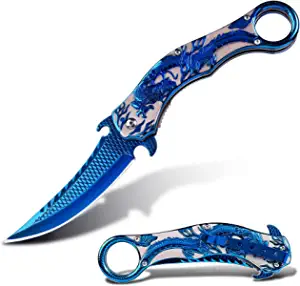 product image for Vividstill Folding Knife with 3D Blue Dragon Relief - EDC for Outdoor Survival, Camping, Hiking
