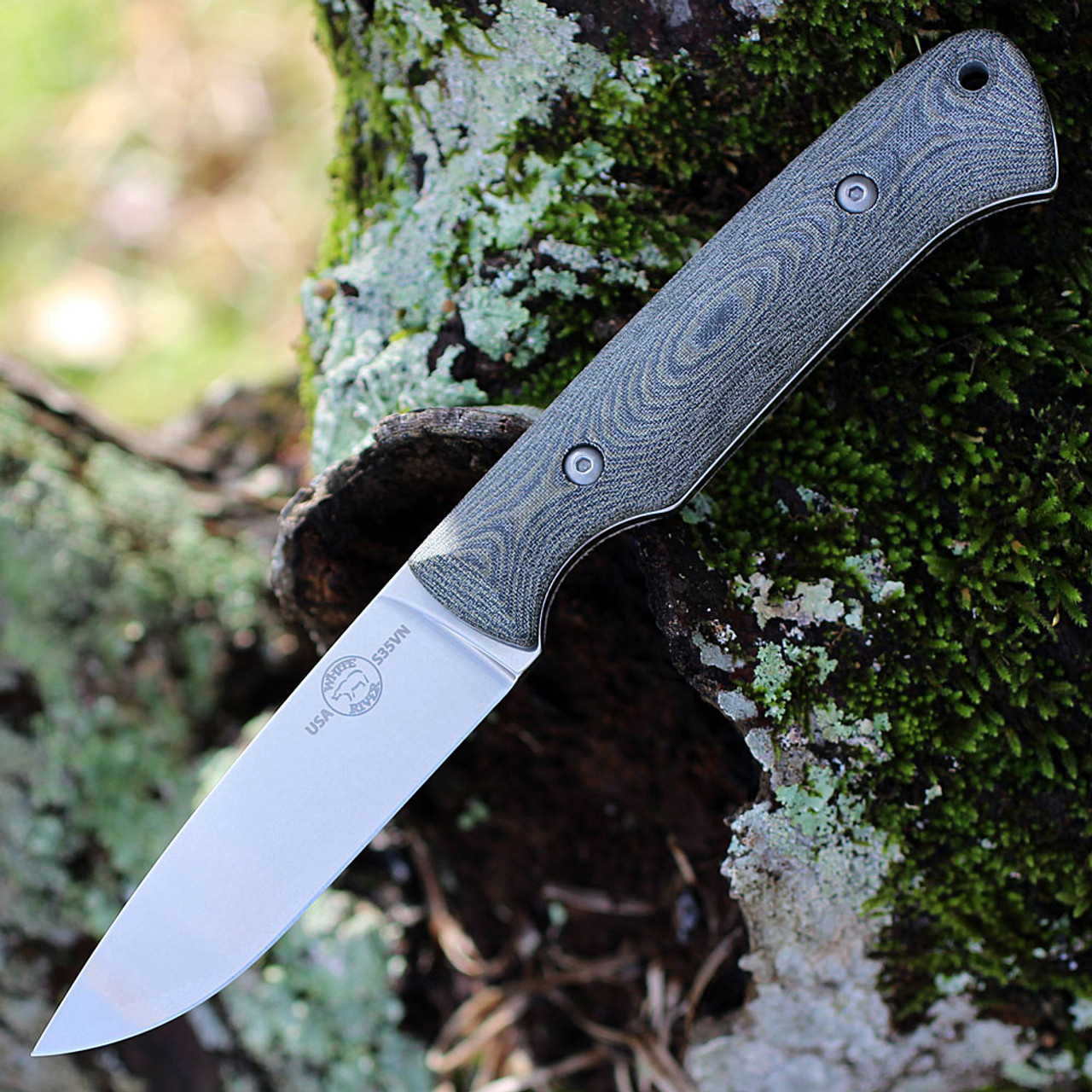 product image for White River Knife & Tool Hunter Black OD Linen Micarta WRHNT LBO