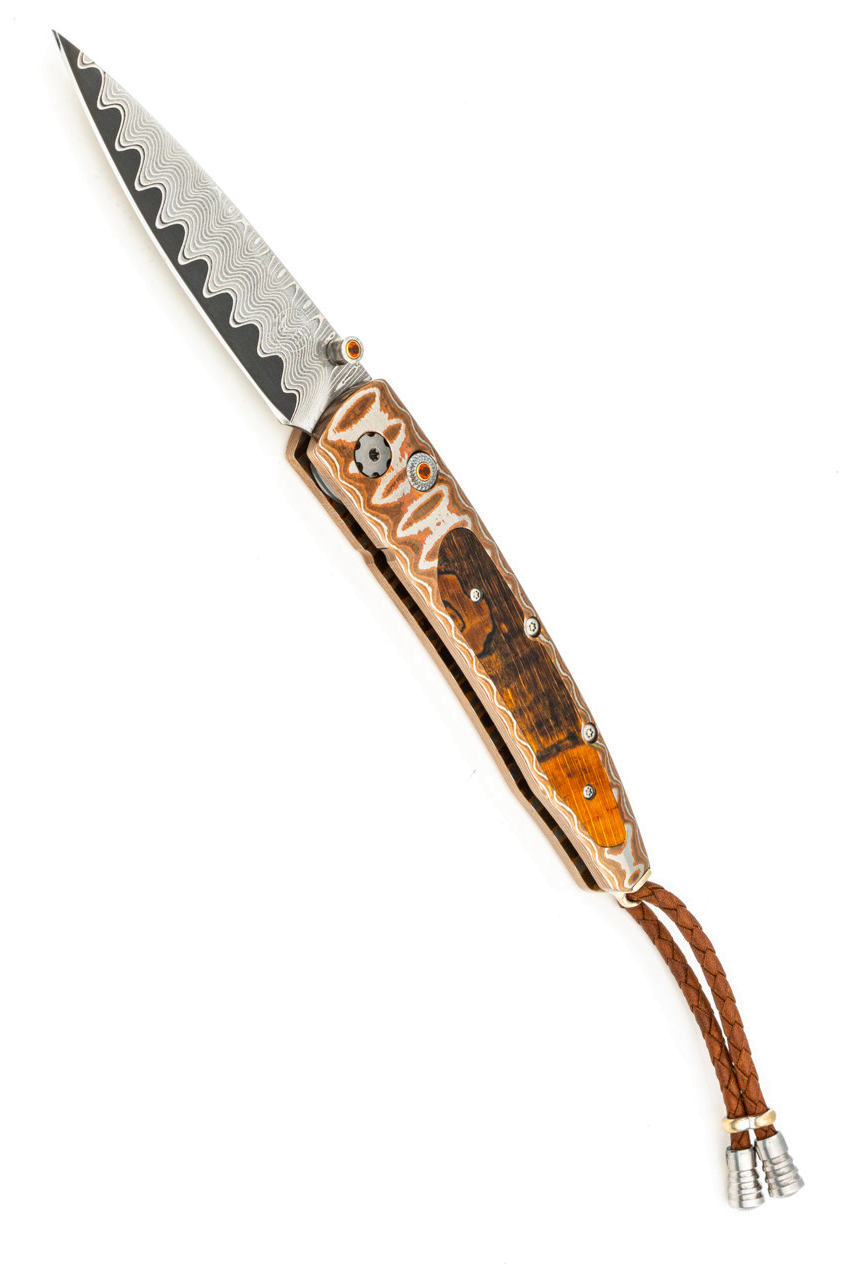 product image for William Henry Lancet Taos B10 Orange Wave Mokume Spalted Beech Inlay Wave Damascus Blade