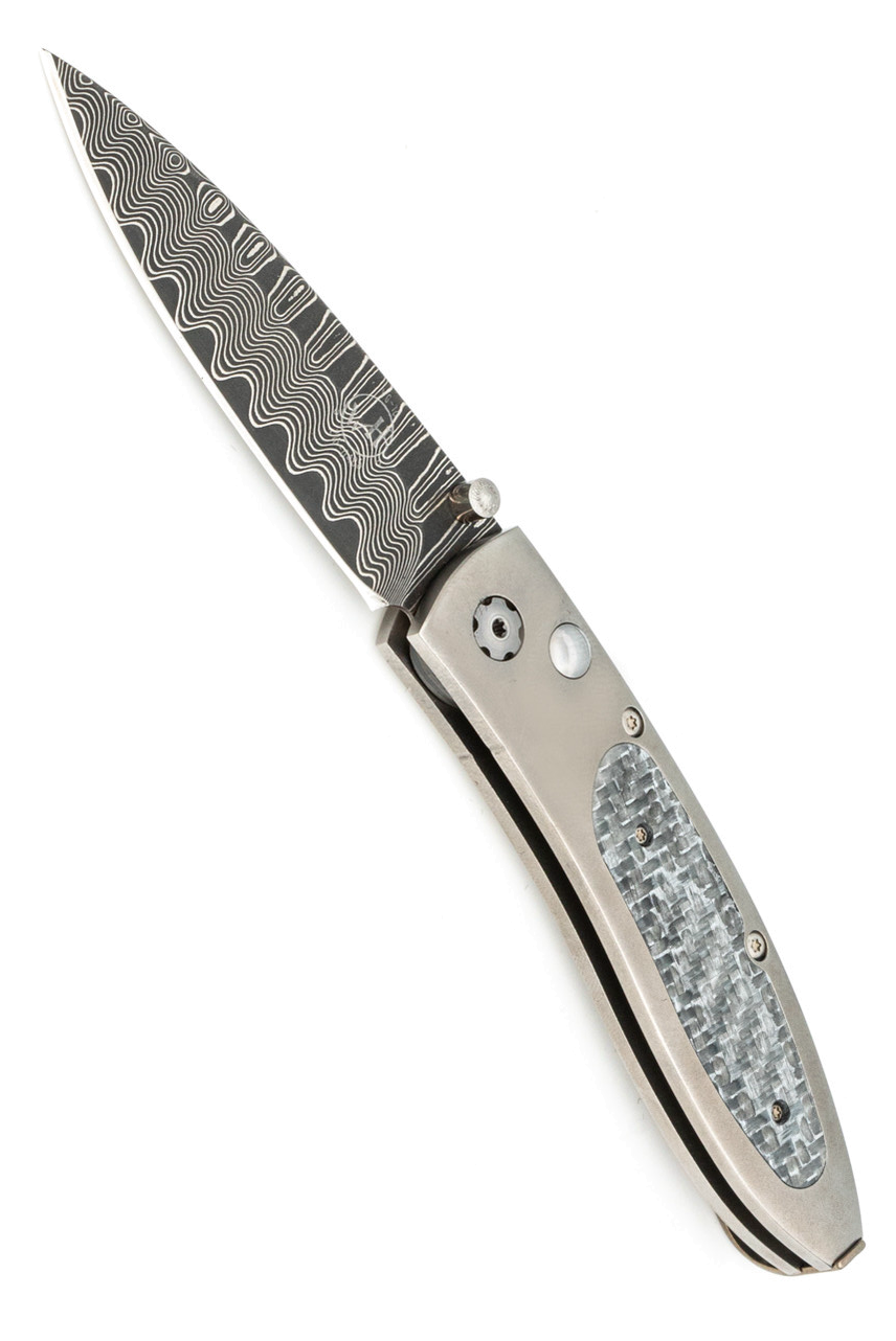 product image for William Henry Monarch Streak Titanium Silver Carbon Fiber Wave Damascus Blade