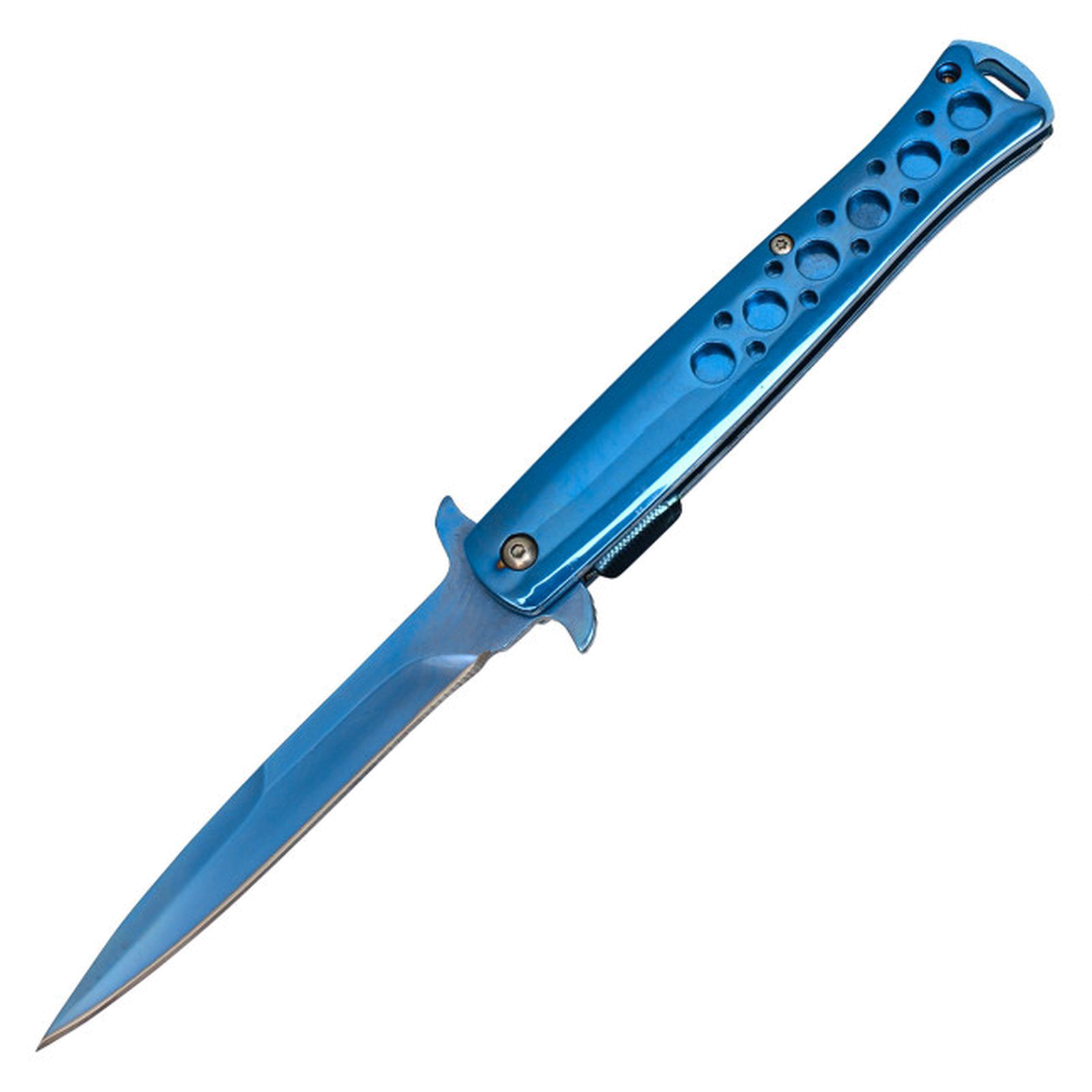 WJ Spring Assist Folding Knife Blue Stainless Steel 4 In Blade Stiletto product image