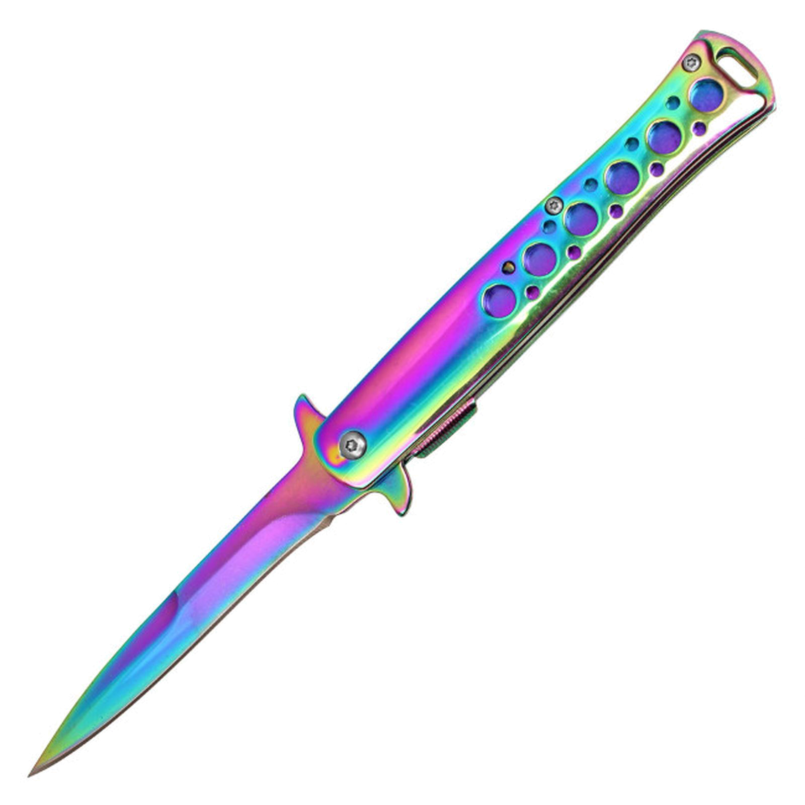 product image for WJ Spring Assist Folding Knife Stiletto Rainbow Model Undefined