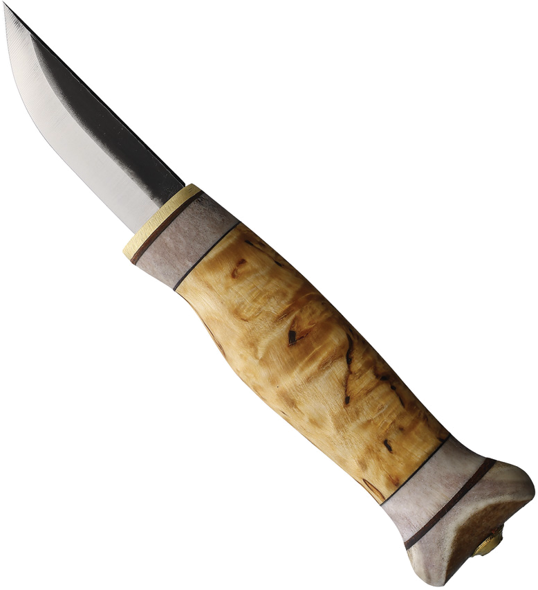 product image for Wood-Jewel Vuolu 2.25" Fixed Blade Knife with Curly Birch Handle and Brown Leather Sheath
